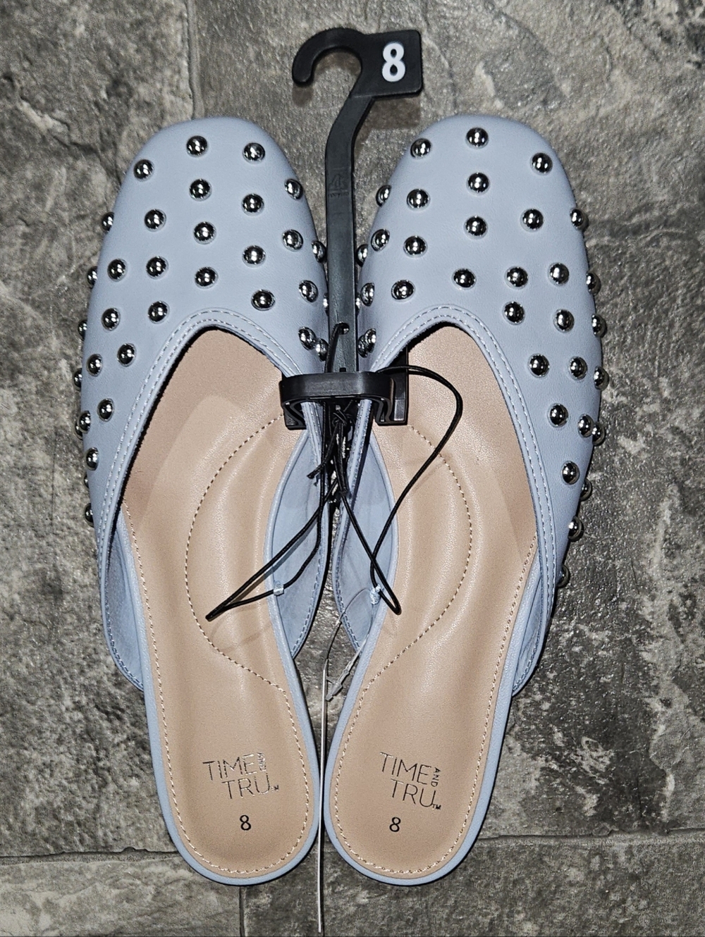 Time and Tru Blue Studded Slip-On Mules Size 8 NWT